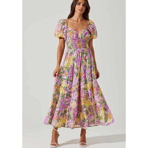 Astr Floral Midi Dress - Pink, Yellow, Green